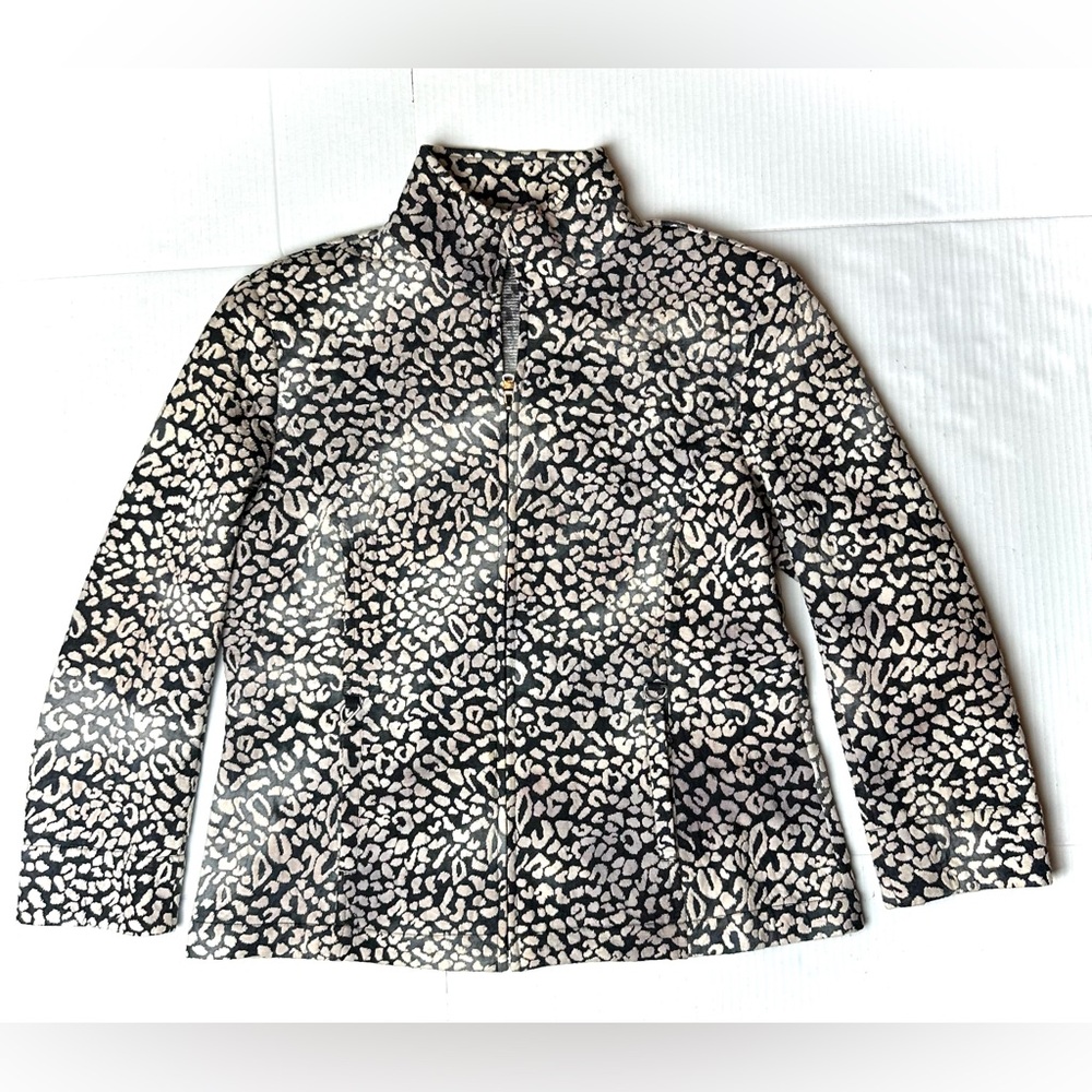 Erin London Women's Small Black White Full Zip Animal Print Jacket Leopard